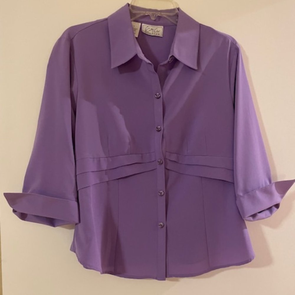Lavender Kathy Che stretch blouse, Size 14